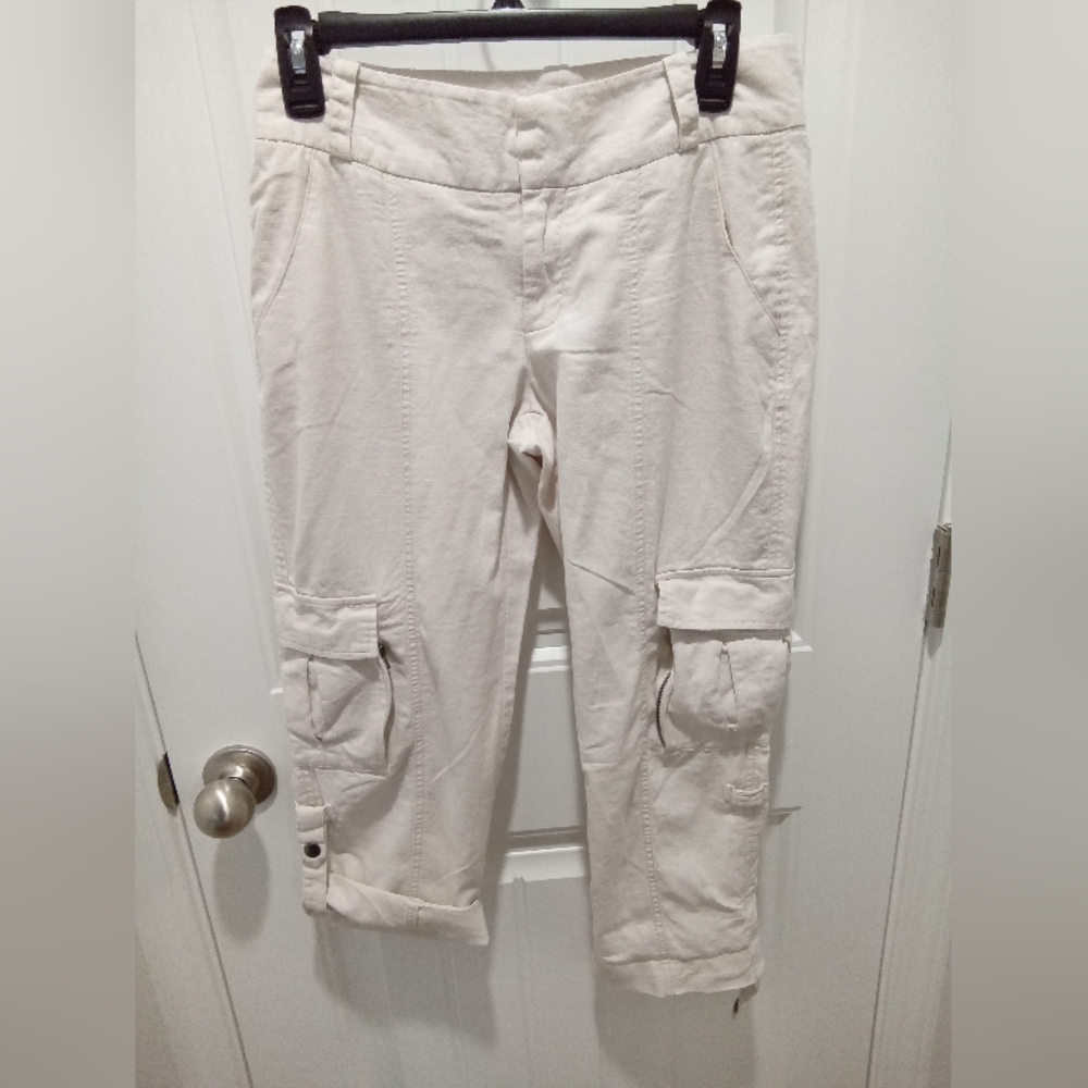 Beige Linen Cargo Pants Size 6 (No Brand Shown)